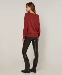 Outlet Rodier Pull col rond en maille fine rouge brique