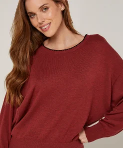 Outlet Rodier Pull col rond en maille fine rouge brique