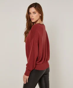 Outlet Rodier Pull col rond en maille fine rouge brique