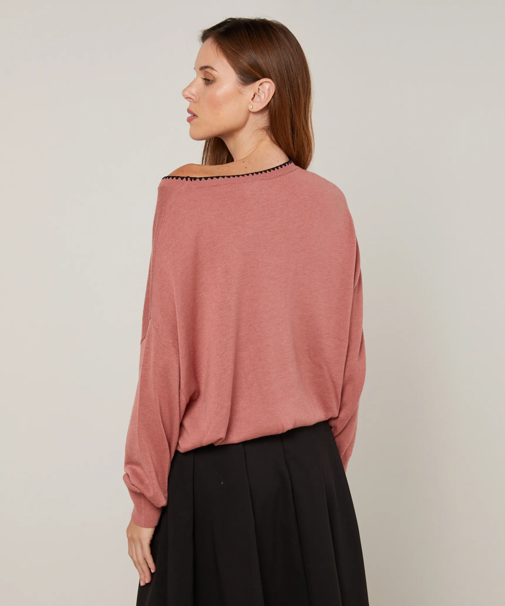 Rodier Pull col rond en maille fine bois de rose