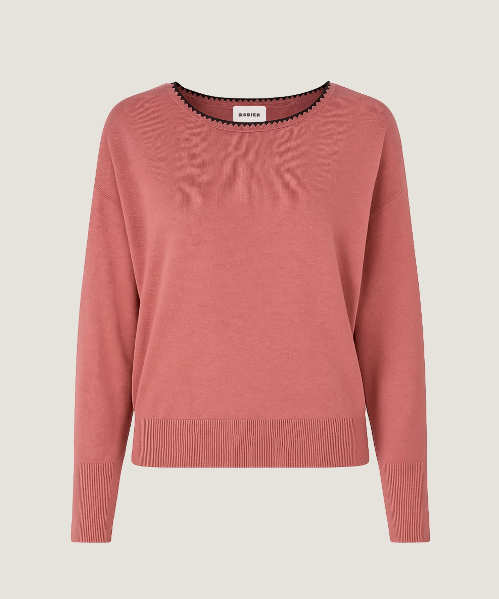 Rodier Pull col rond en maille fine bois de rose