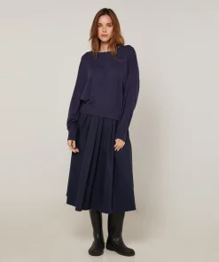 Rodier Pull col rond en maille fine bleu denim