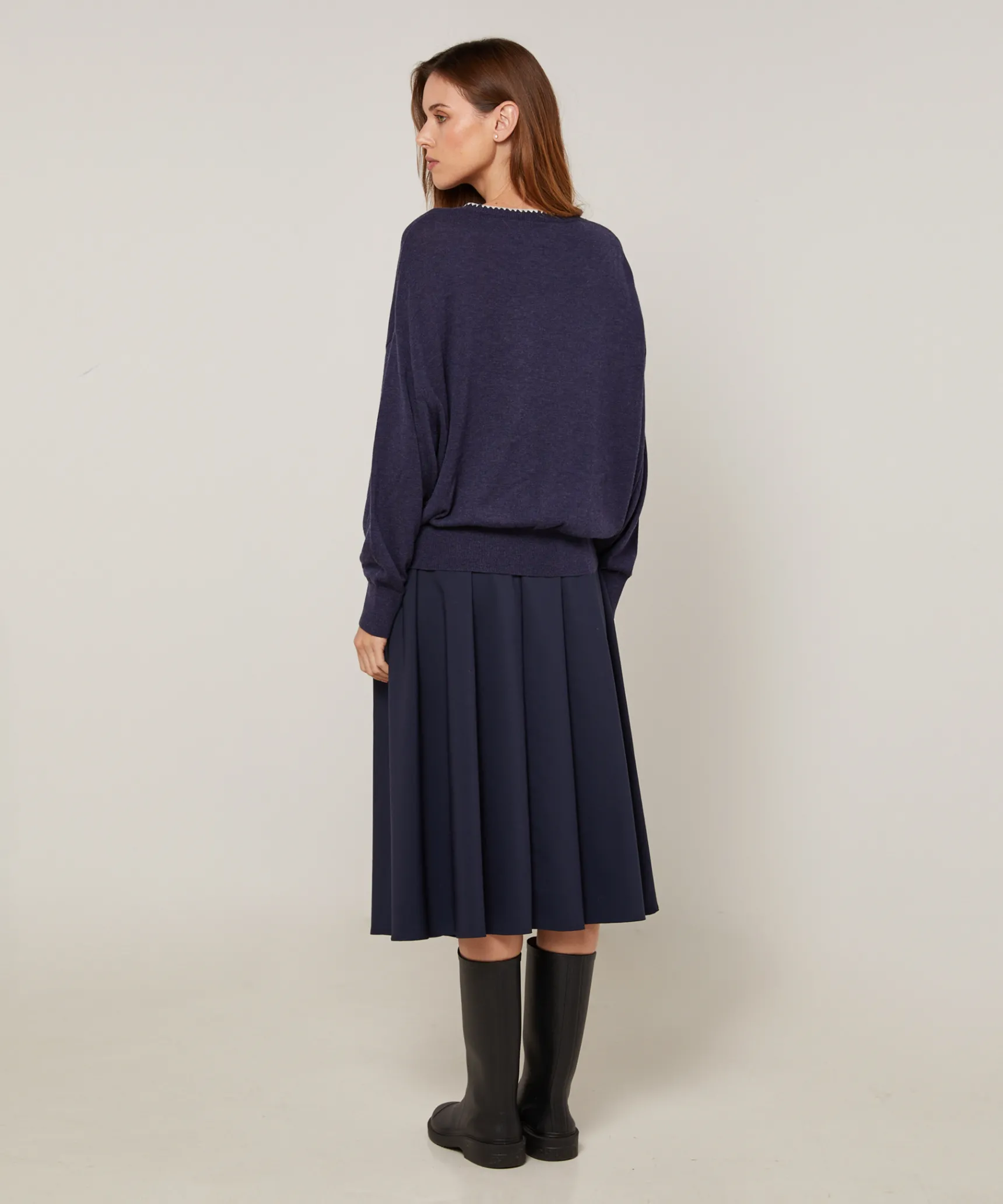 Rodier Pull col rond en maille fine bleu denim