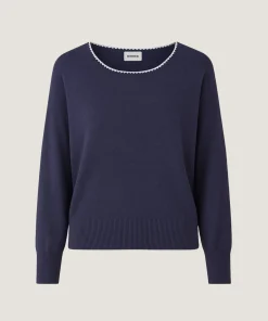Rodier Pull col rond en maille fine bleu denim