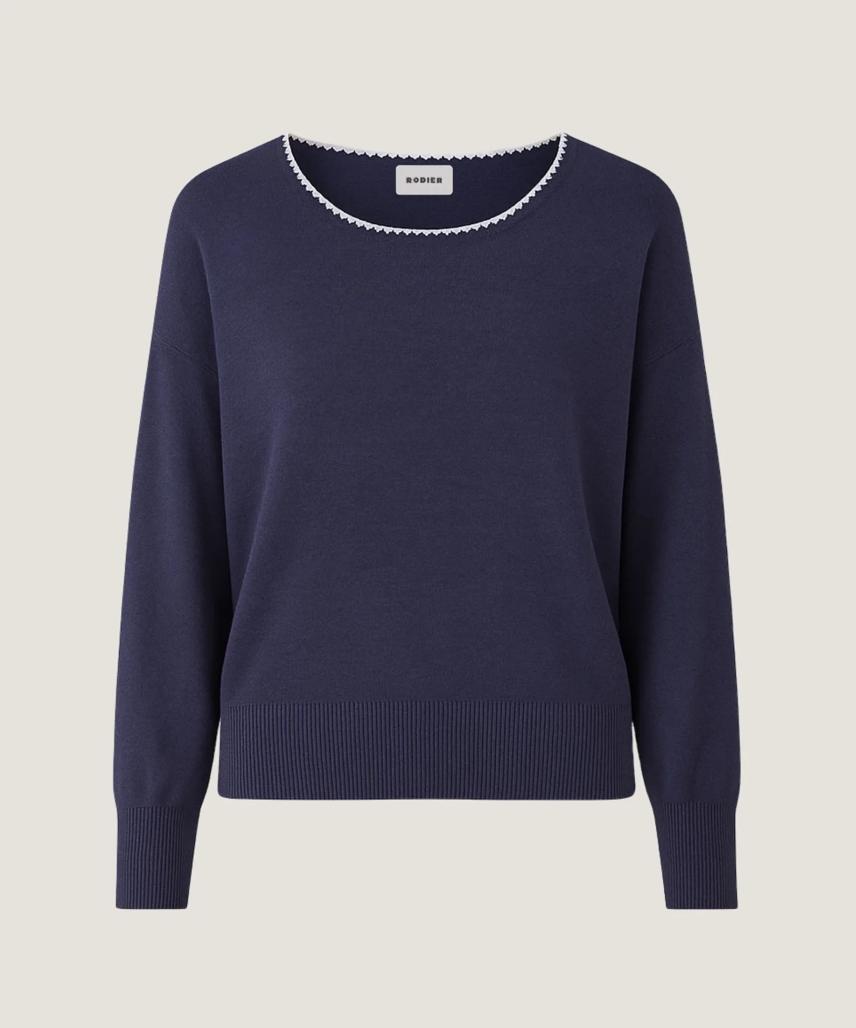 Rodier Pull col rond en maille fine bleu denim