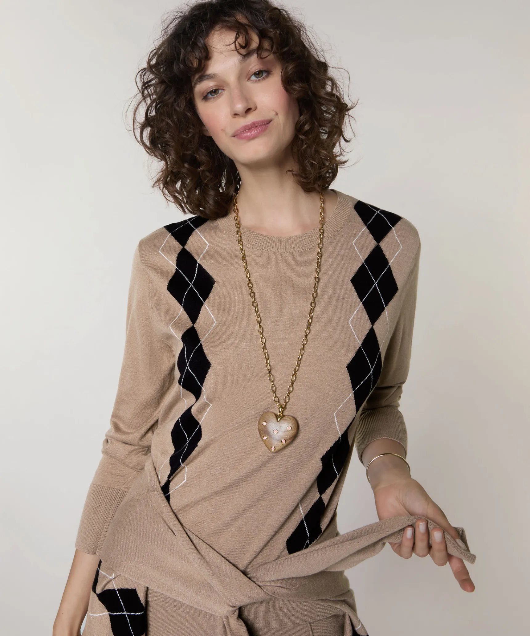 Rodier Pull col rond jacquard marron moka