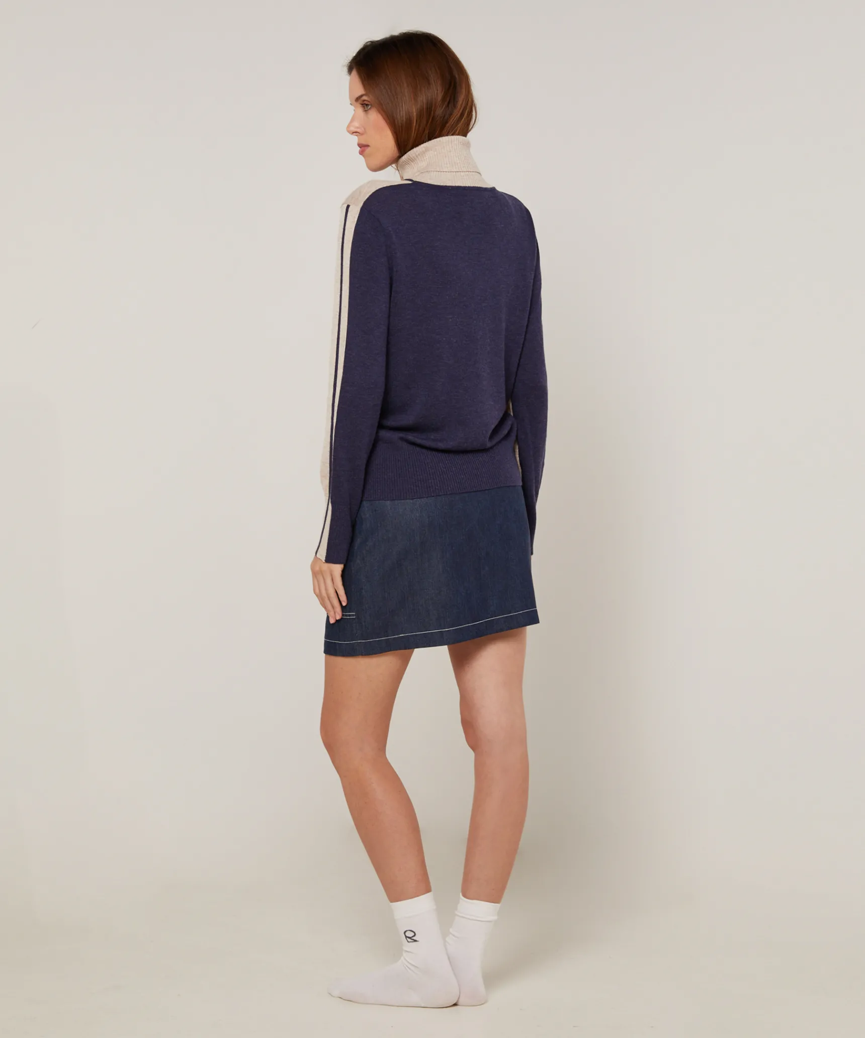 Discount Rodier Pull col roulé bicolore beige