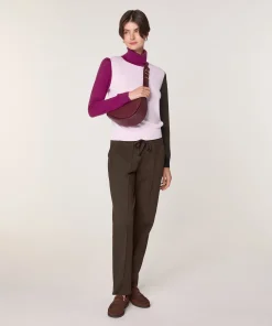 Rodier Pull col roulé color block en laine mérinos rose pâle