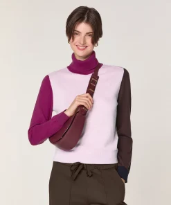 Rodier Pull col roulé color block en laine mérinos rose pâle