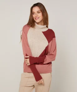 Rodier Pull col roulé colorblock beige