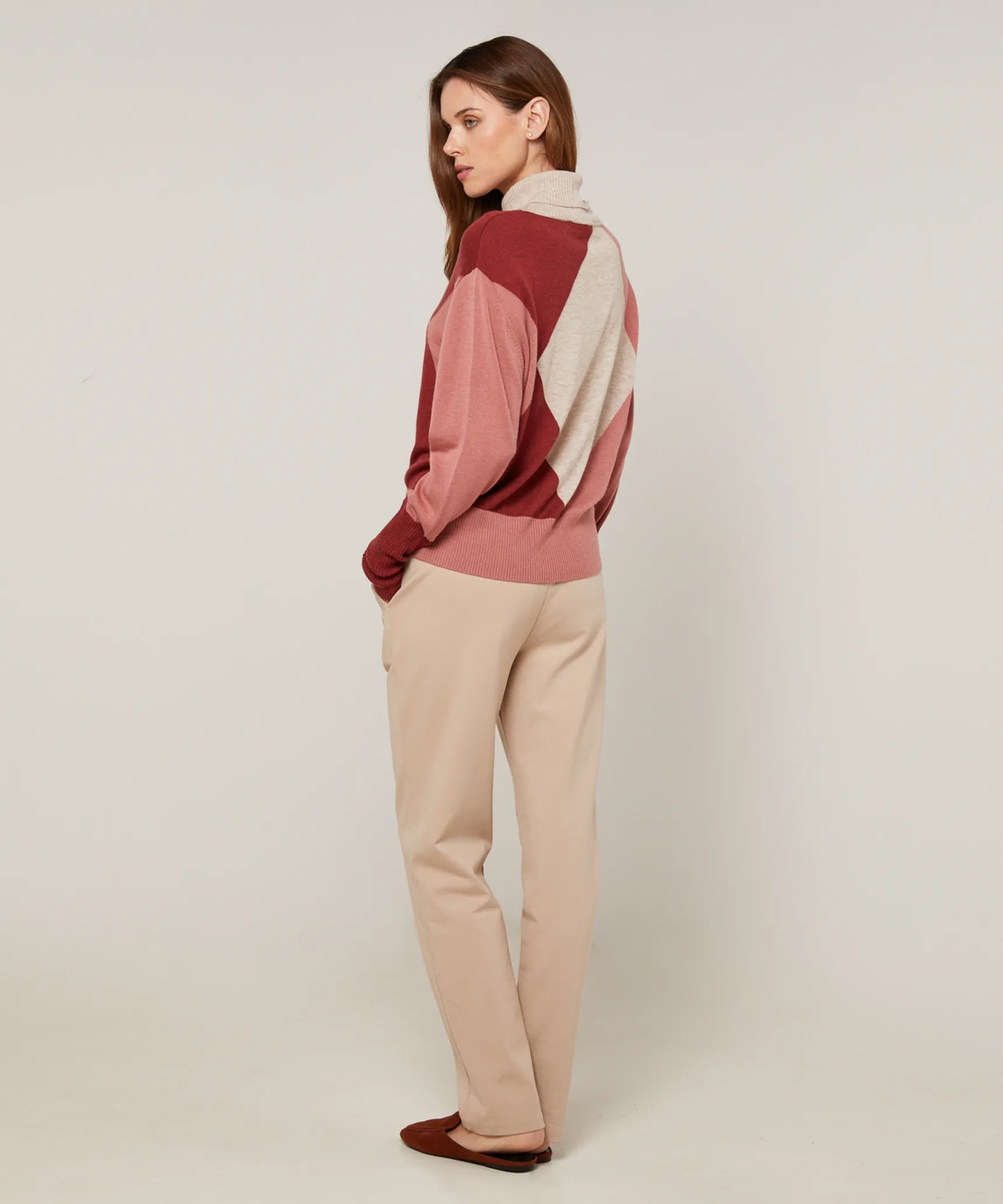 Rodier Pull col roulé colorblock beige