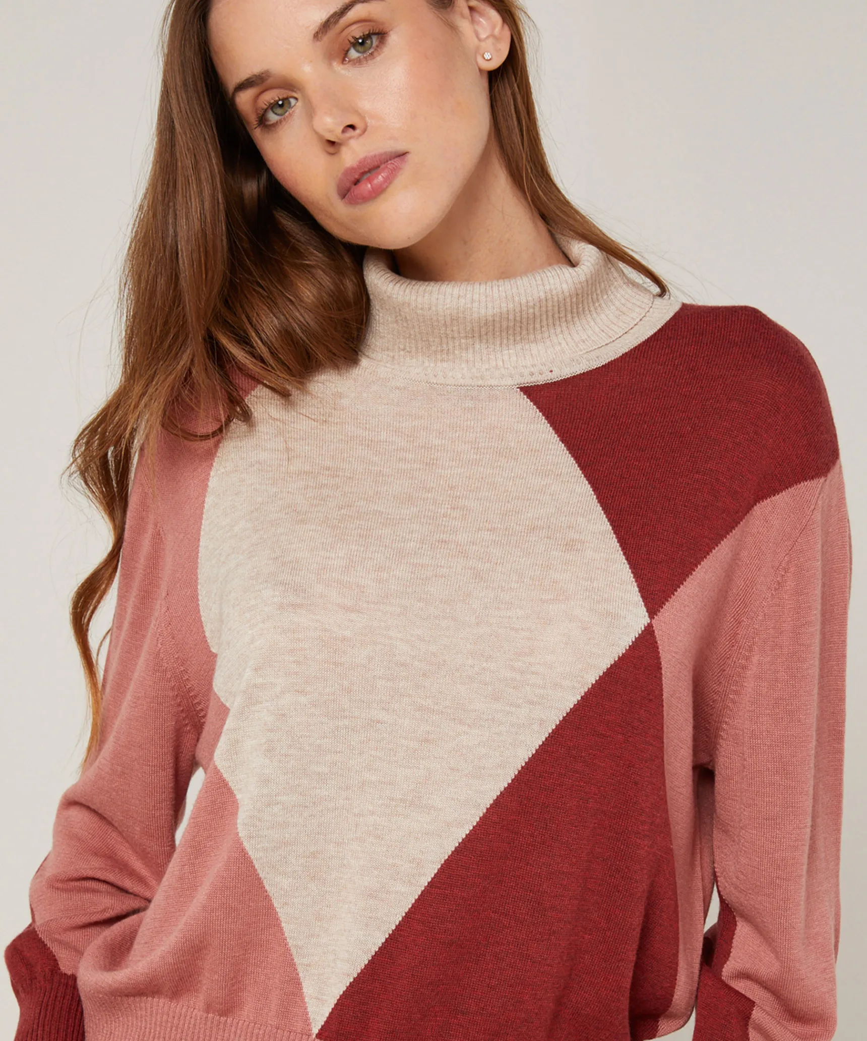 Rodier Pull col roulé colorblock beige