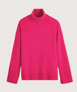 Rodier Pull col roulé en cachemire rose tonique