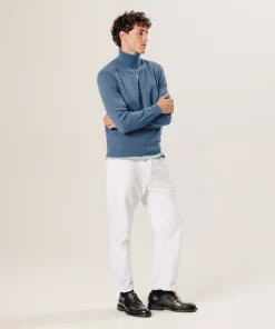 New Rodier Pull col roulé en cachemire bleu