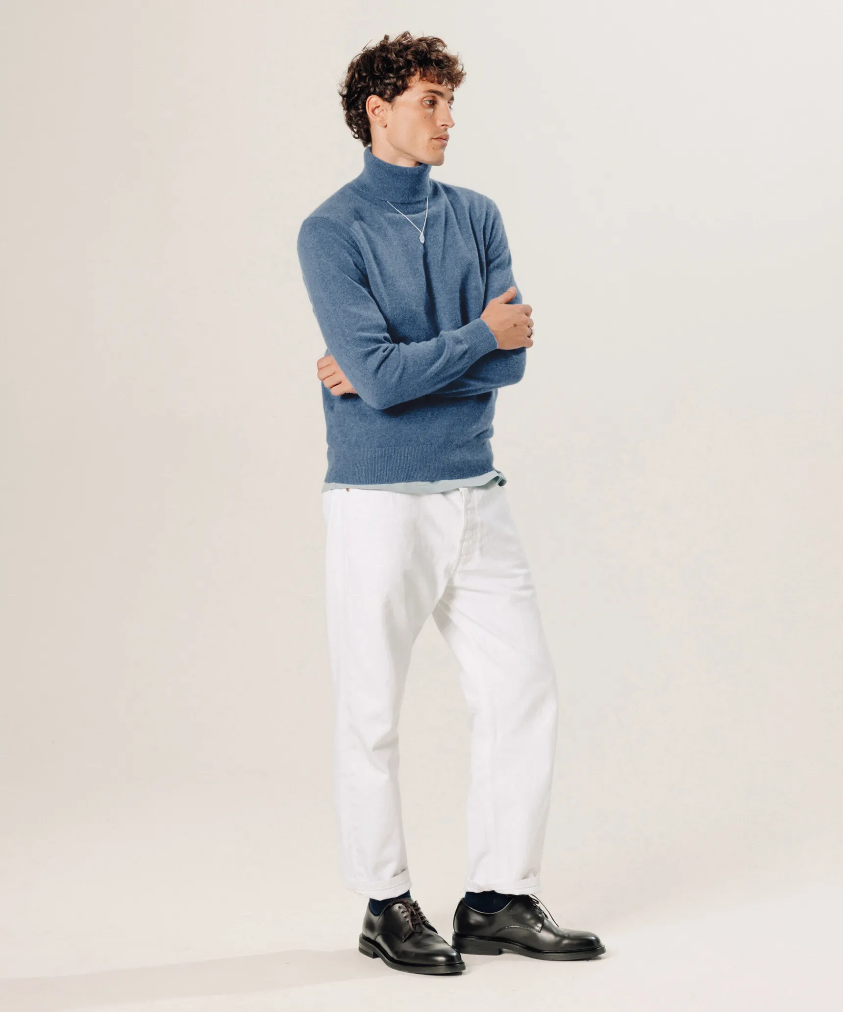 New Rodier Pull col roulé en cachemire bleu