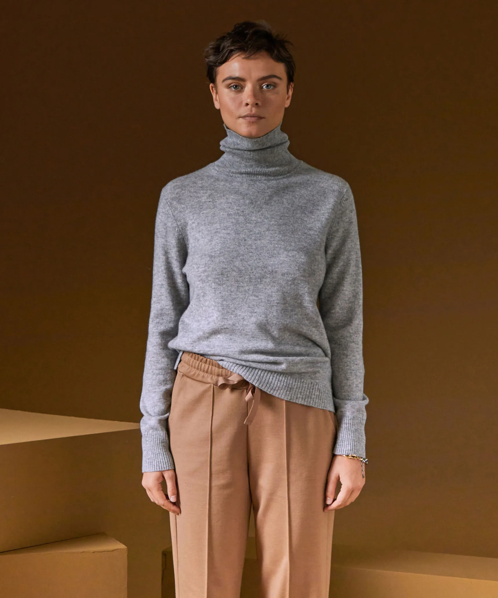 Rodier Pull col roulé en cachemire gris