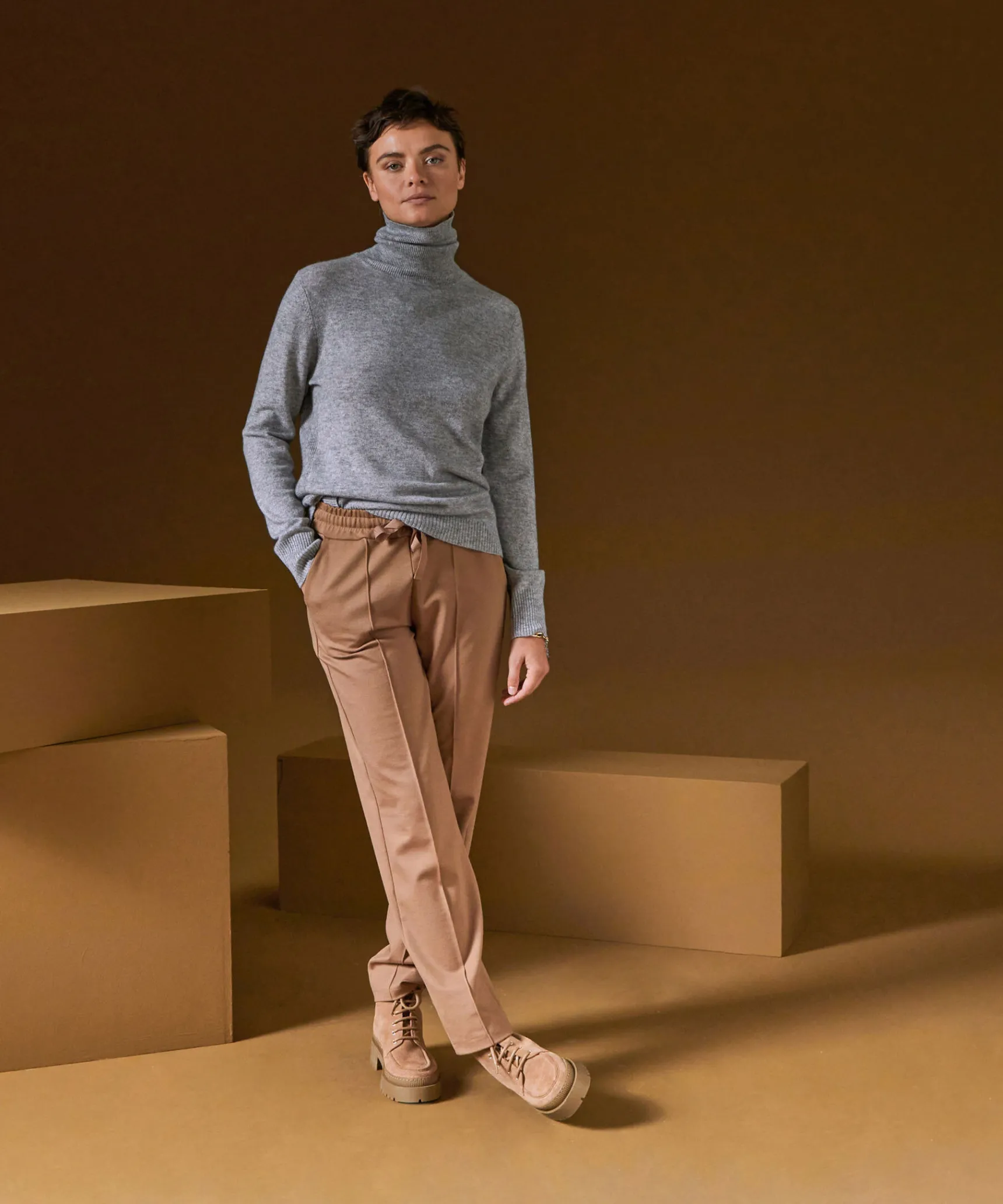 Rodier Pull col roulé en cachemire gris