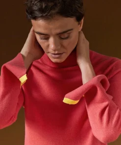 Rodier Pull col roulé en cachemire orange corail