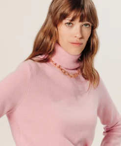 Sale Rodier Pull col roulé en cachemire rose poudre