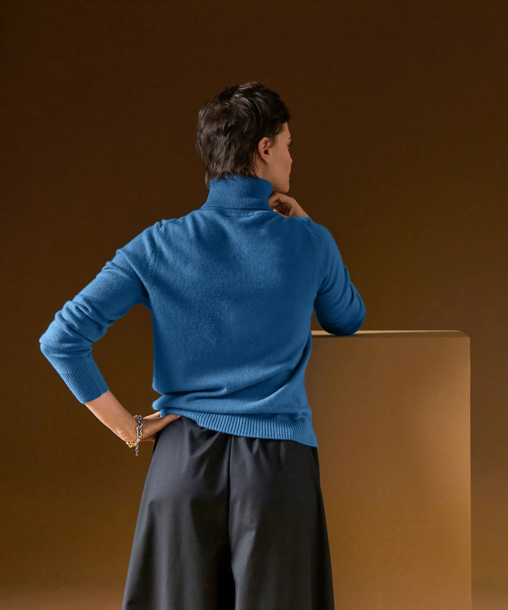 Discount Rodier Pull col roulé en cachemire bleu azur
