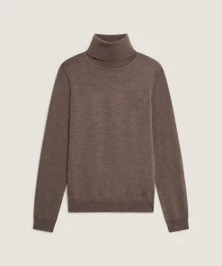 Clearance Rodier Pull col roulé en laine mérinos marron écorce