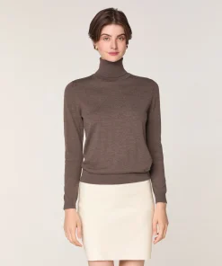Clearance Rodier Pull col roulé en laine mérinos marron écorce