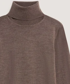 Clearance Rodier Pull col roulé en laine mérinos marron écorce