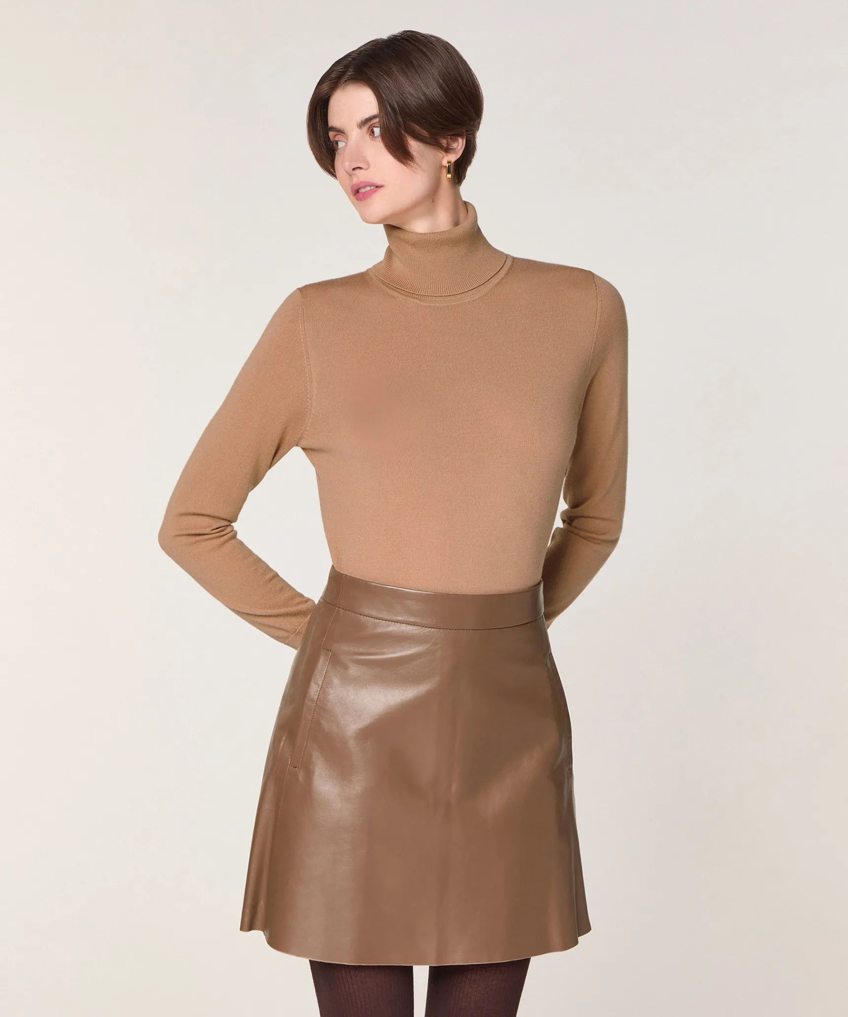 Best Rodier Pull col roulé en laine mérinos marron camel