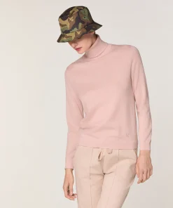 Clearance Rodier Pull col roulé en laine mérinos rose perle