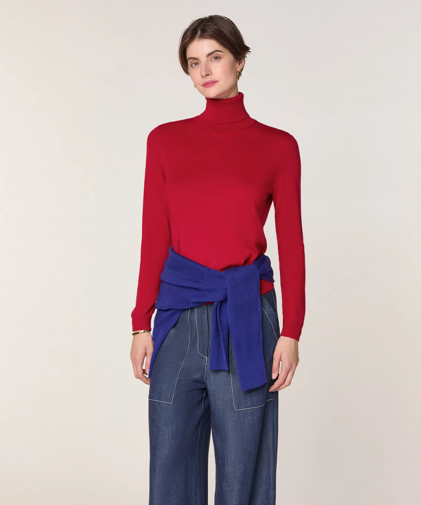 Clearance Rodier Pull col roulé en laine mérinos rouge