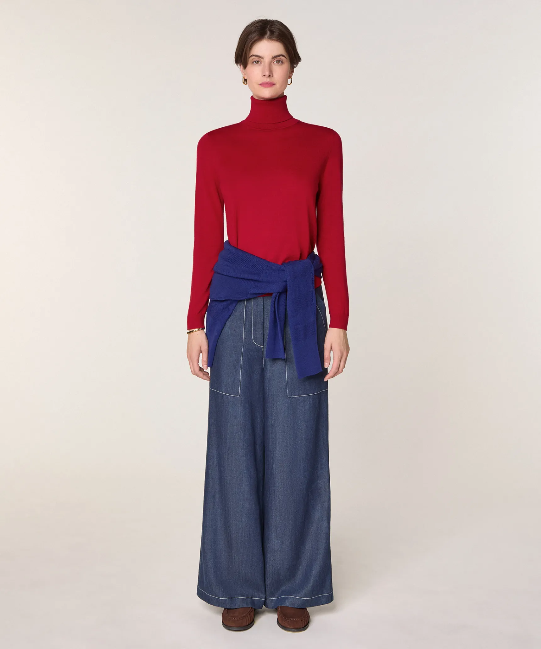 Clearance Rodier Pull col roulé en laine mérinos rouge