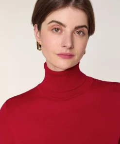 Clearance Rodier Pull col roulé en laine mérinos rouge