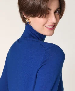 Clearance Rodier Pull col roulé en laine mérinos bleu azur