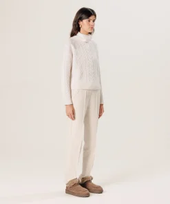 New Rodier Pull col roulé torsadé en cachemire blanc