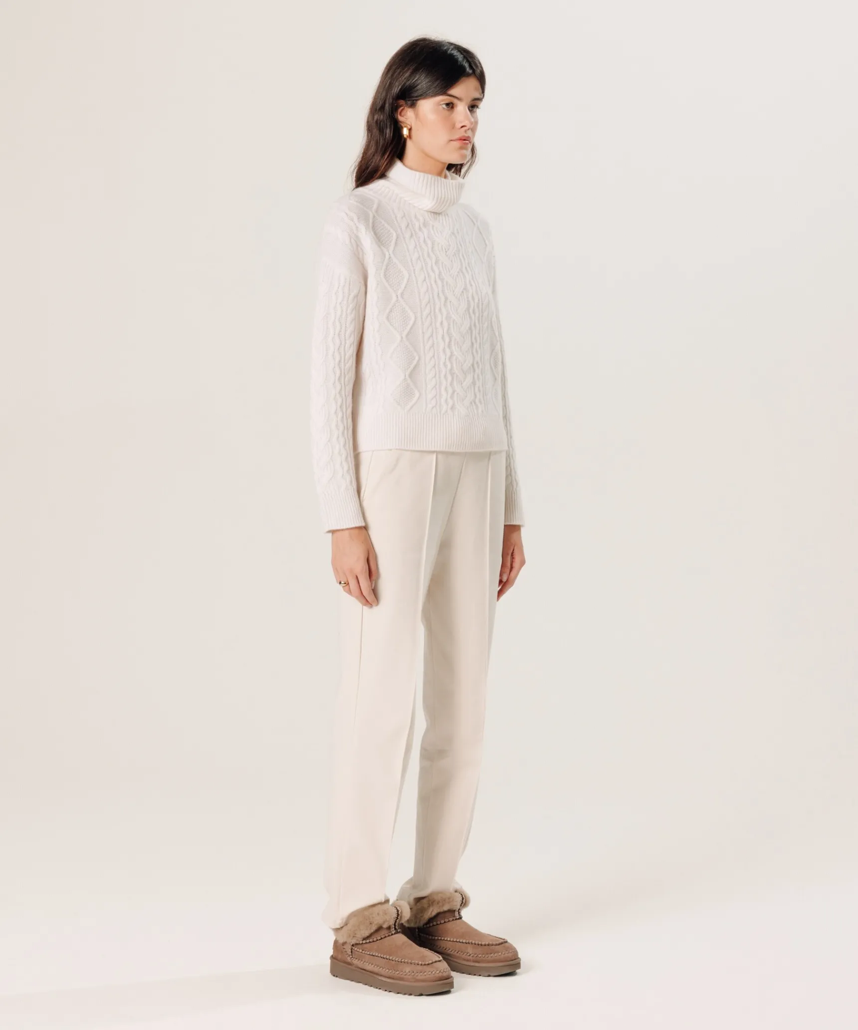 New Rodier Pull col roulé torsadé en cachemire blanc