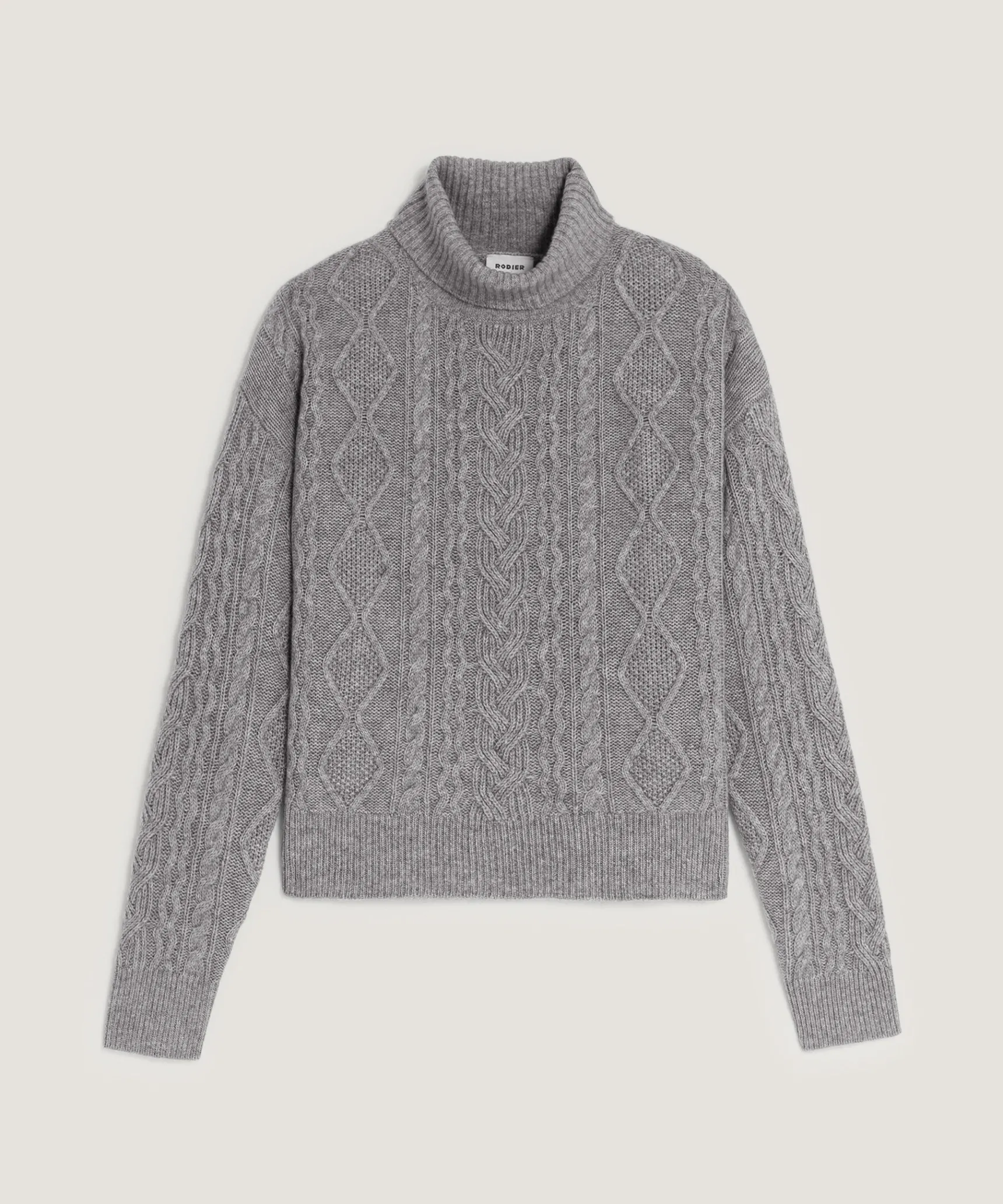 Sale Rodier Pull col roulé torsadé en cachemire gris clair