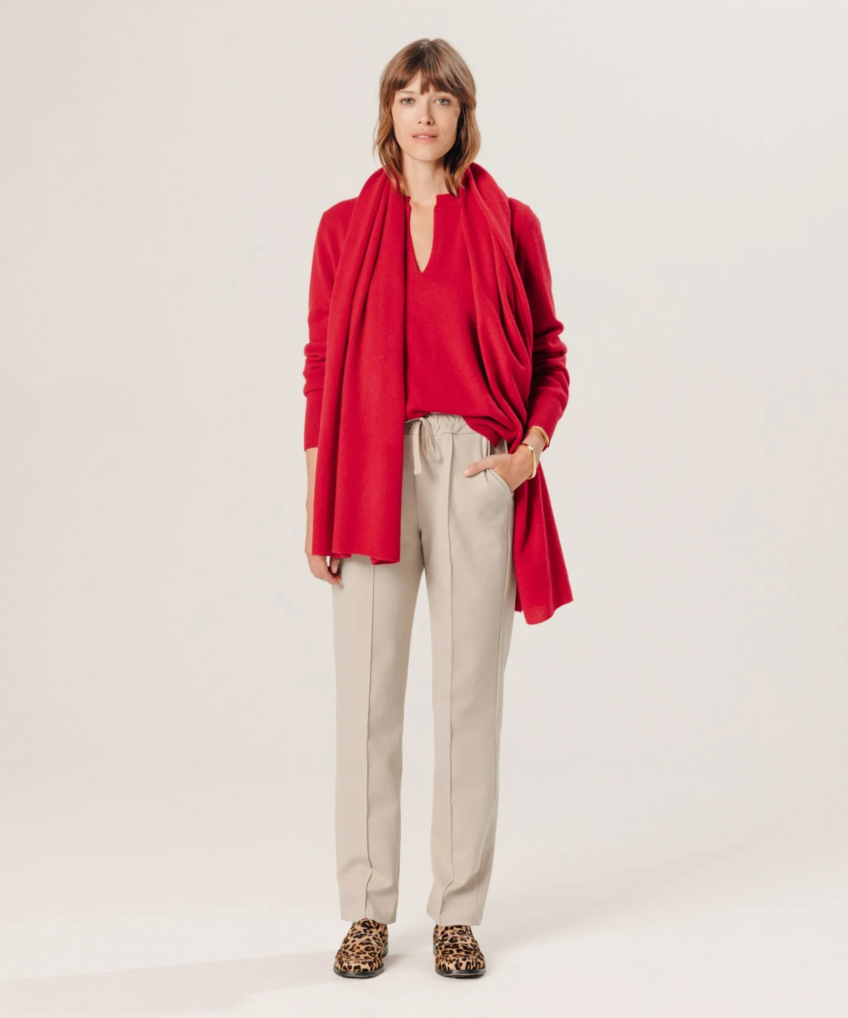 New Rodier Pull col tunisien en cachemire rouge