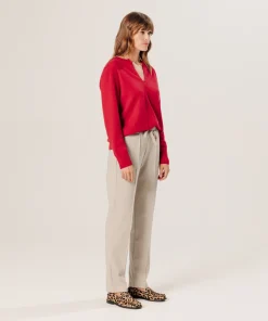 New Rodier Pull col tunisien en cachemire rouge
