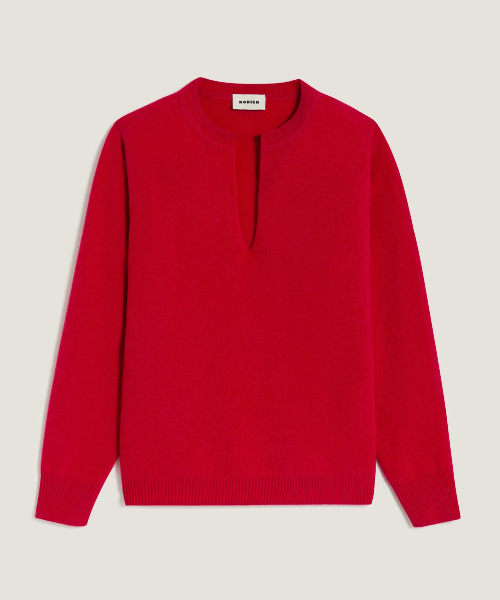 New Rodier Pull col tunisien en cachemire rouge