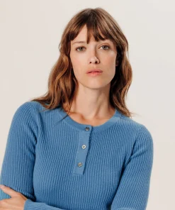 Discount Rodier Pull col tunisien en cachemire bleu azur