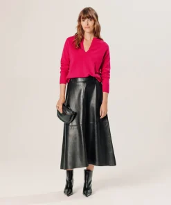 Hot Rodier Pull col tunisien en cachemire rose geranium