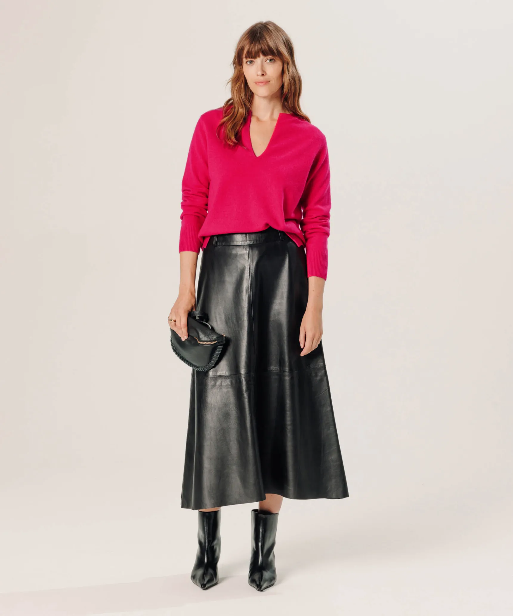 Hot Rodier Pull col tunisien en cachemire rose geranium