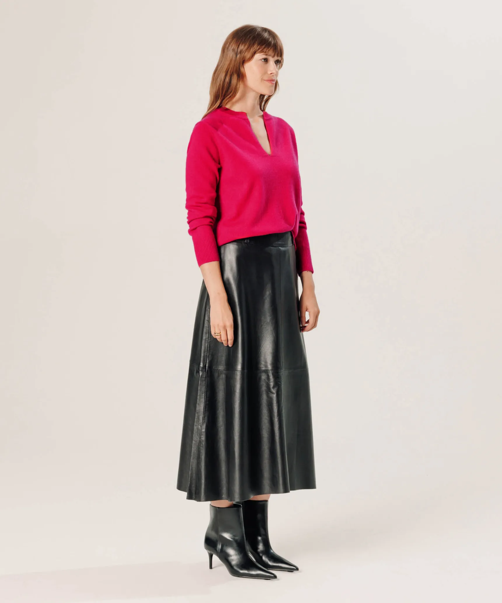 Hot Rodier Pull col tunisien en cachemire rose geranium