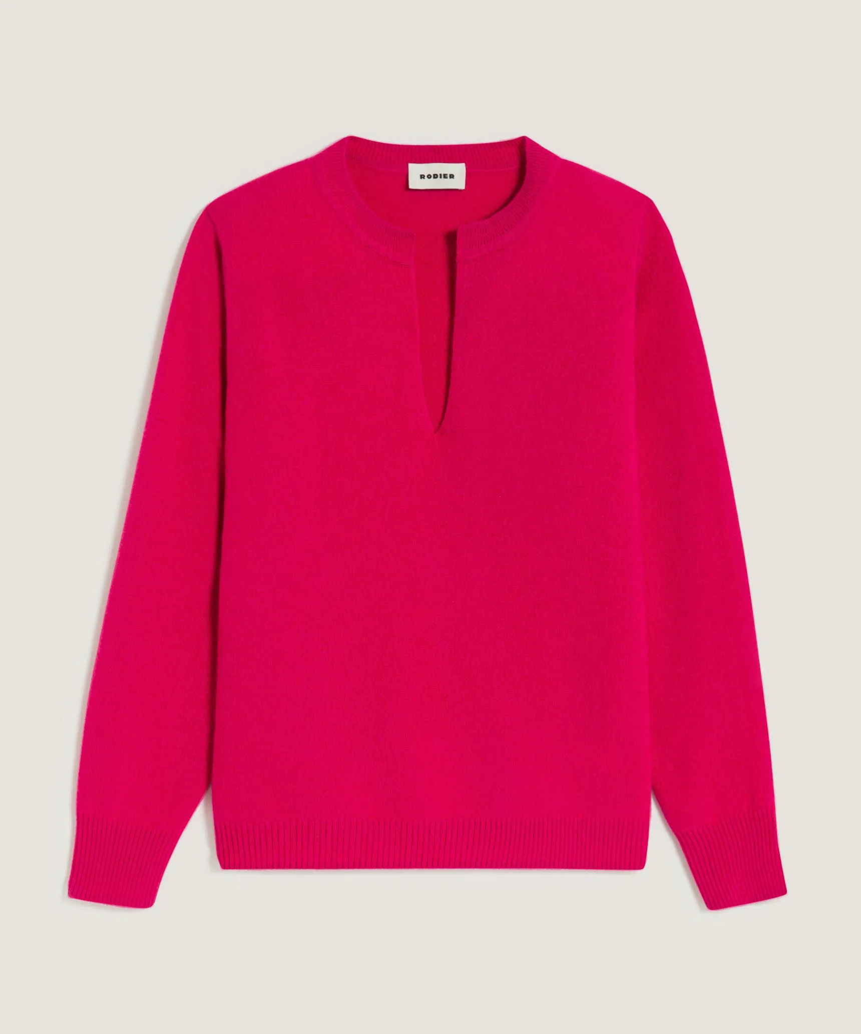 Hot Rodier Pull col tunisien en cachemire rose geranium