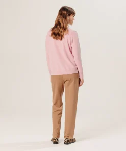 New Rodier Pull col tunisien en cachemire rose poudre