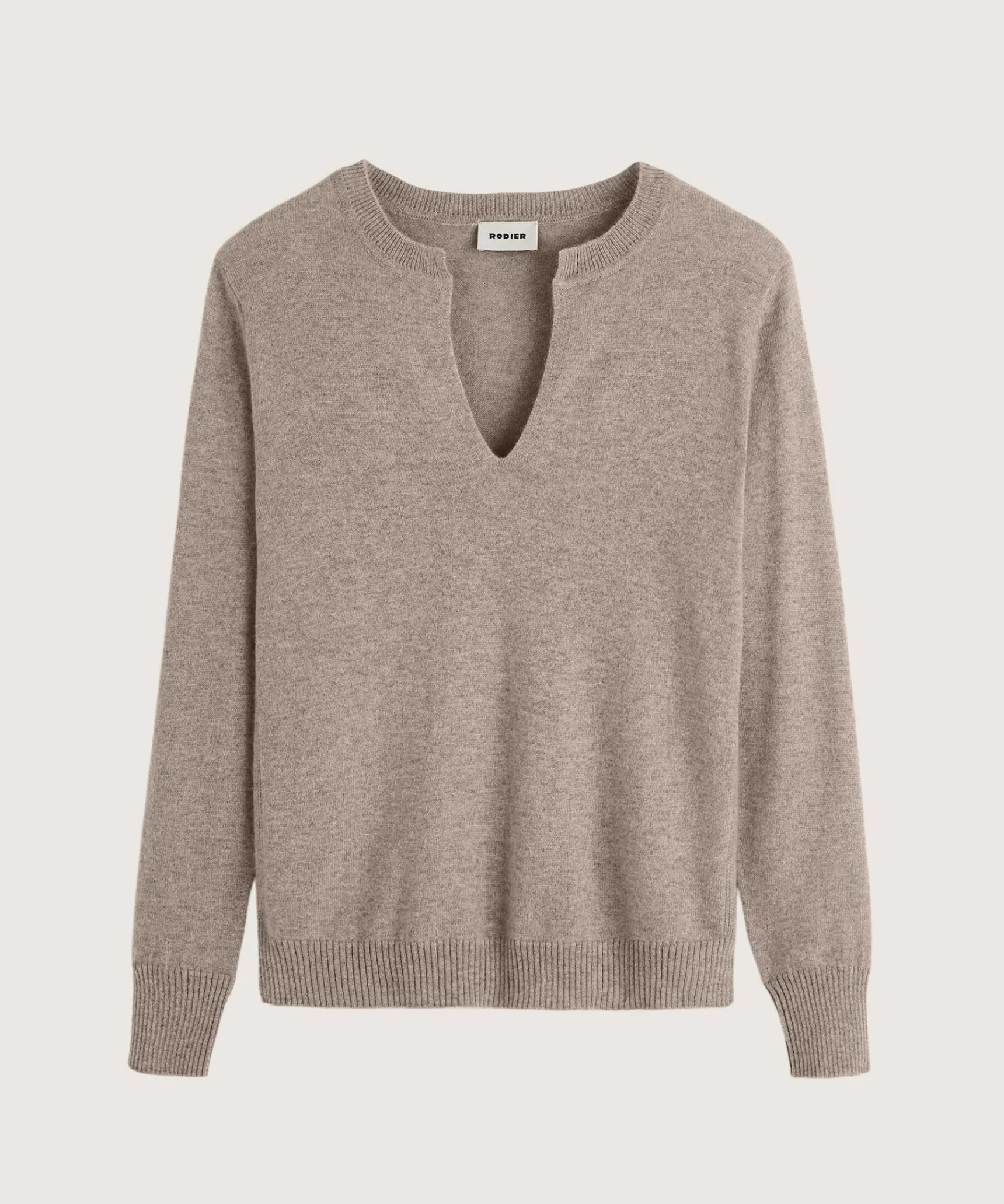 Outlet Rodier Pull col tunisien en cachemire marron taupe