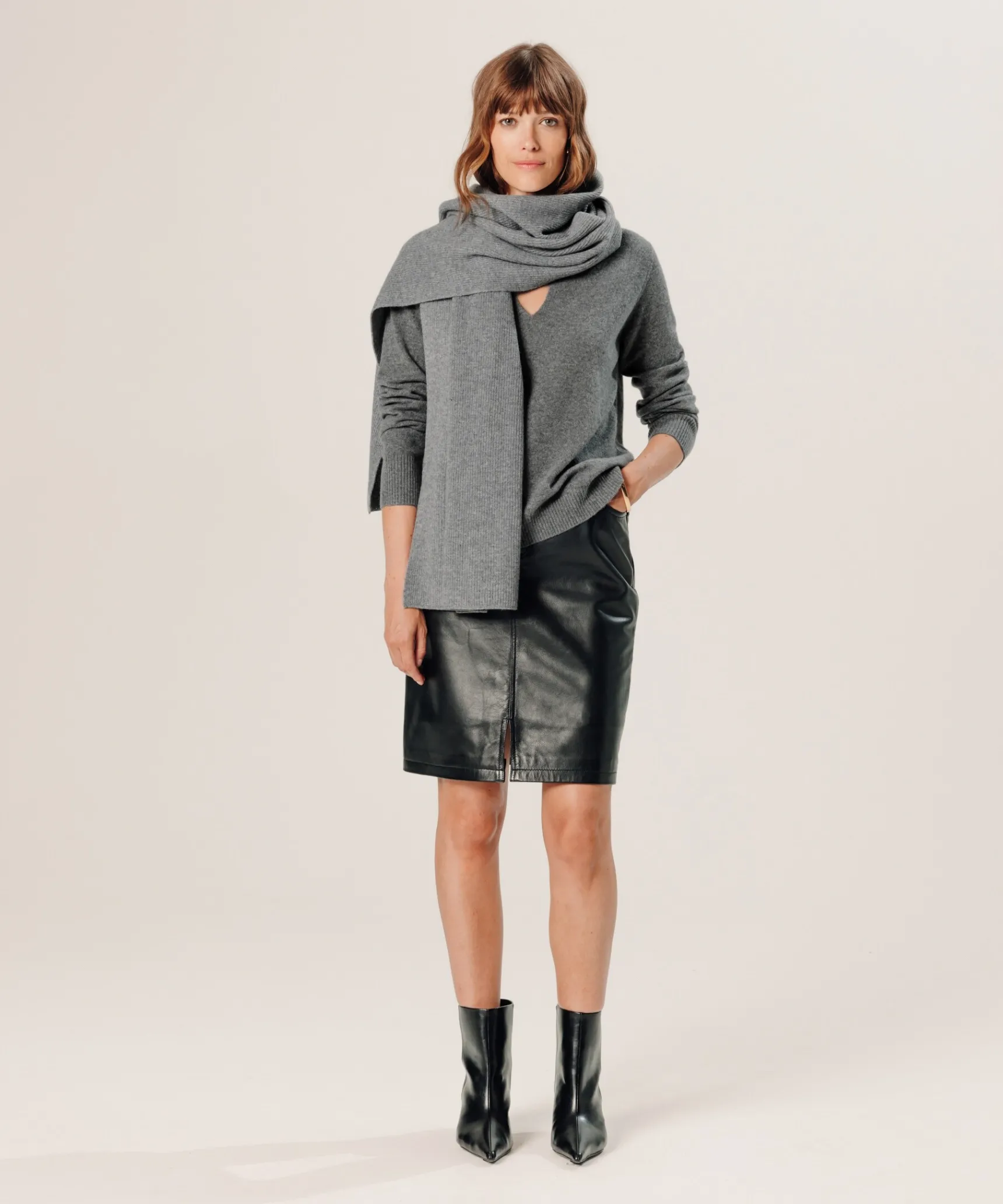 Rodier Pull col tunisien en cachemire gris moyen