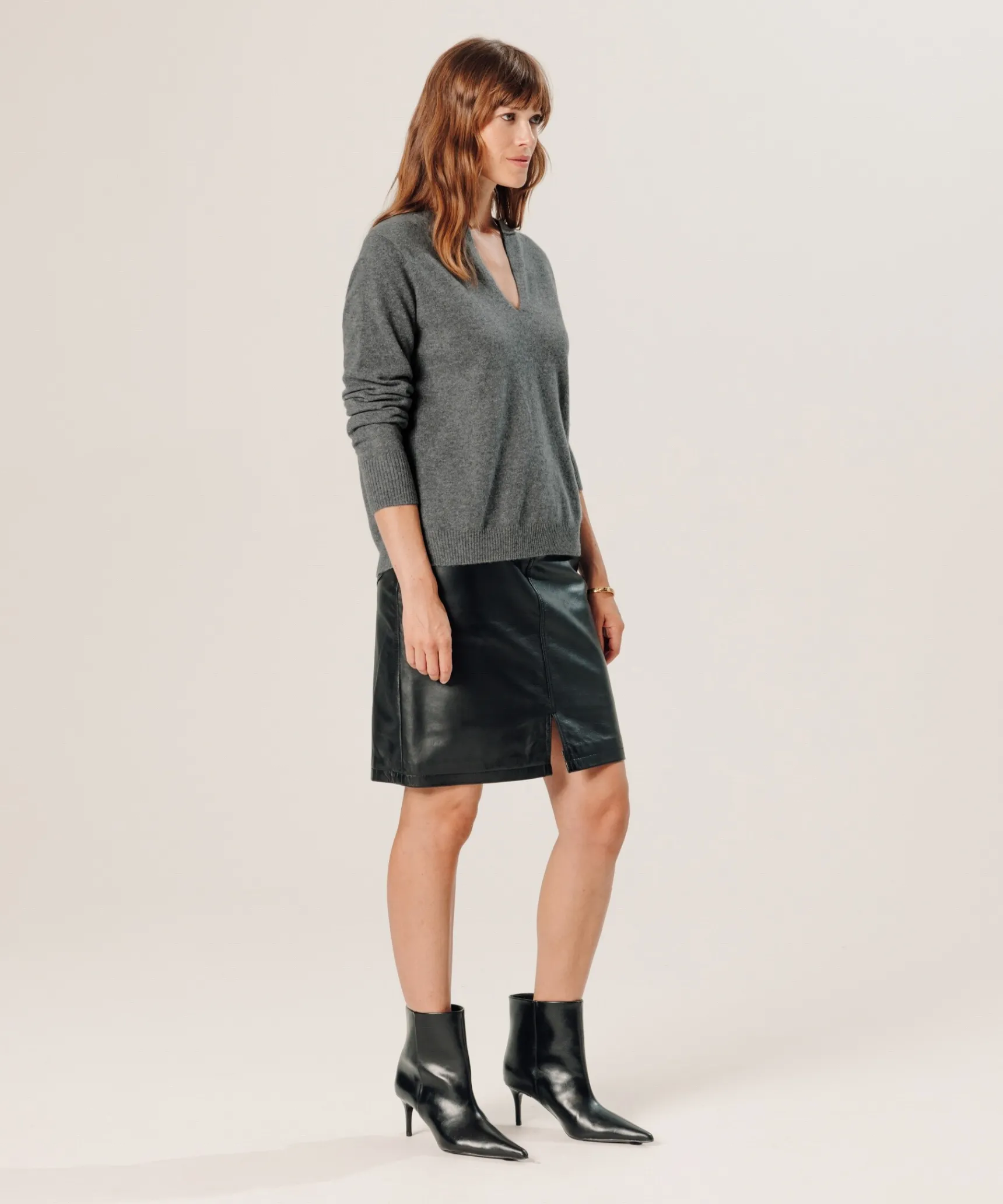 Rodier Pull col tunisien en cachemire gris moyen