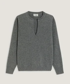 Rodier Pull col tunisien en cachemire gris moyen