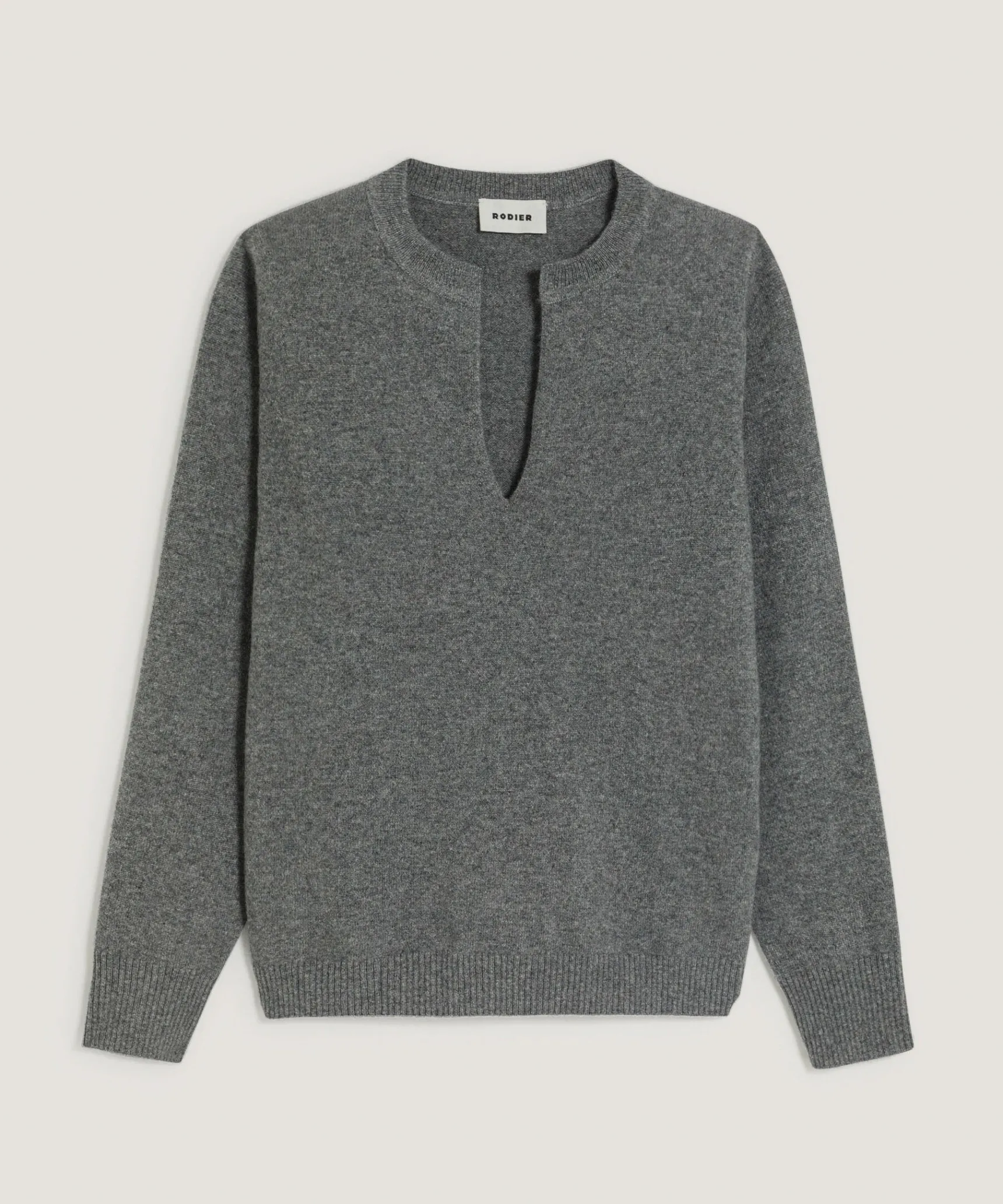 Rodier Pull col tunisien en cachemire gris moyen